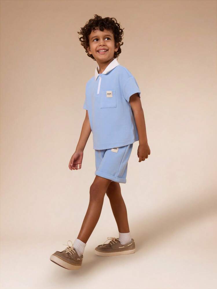 Collared Polo Shirt With Matching Shorts Set