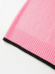 SHEIN Franclia 新款夏季简约个性拼接撞色优雅百搭女士针织上衣 - 粉色 - 查看 3