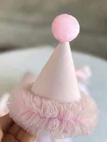 1pc Cute Birthday Party Hat Bow Lace Lace Pink Party Decoration Decoration Photo Props - Multicolor - View 2