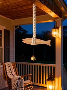 Madebyblanc 1pc Mediterranean-Style Wall Decorations, Fish Hangers, Solid Wood Cotton Ropes, Small Fish Bells, Wind Chimes, Creative Wall Home Furnishings, Suitable For Rural And Farm Wall Wooden Door Decoration - Multicolor - View 4