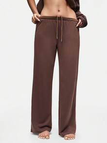 SHAPORA Casual IG Low Waist Drawstring Straight Loose Pants, Women Loungewear Bottom - Brown - View 4