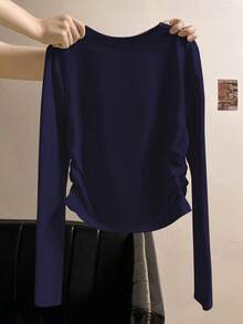 INAWLY 休闲蝴蝶结印花圆领长袖T恤 - 藏蓝色 - 查看 2