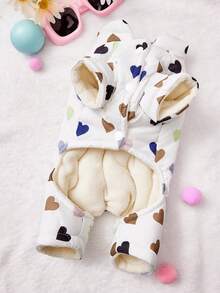 PETSIN Cuddly Thick Pet Jumpsuit – Cute Four-Legged Fleece Pajamas For Small Dogs & Cats, Cozy Autumn/Winter Outfit For Play And Relaxation - Beige - View 2