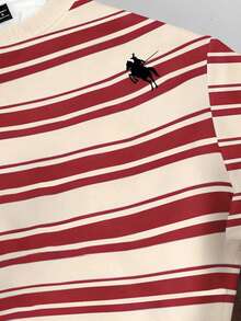 Manfinity Joysei Sudadera de cuello redondo con estampado de caballero a rayas, versátil y casual para uso diario, de manga larga para hombre - Multicolor - Ver 4