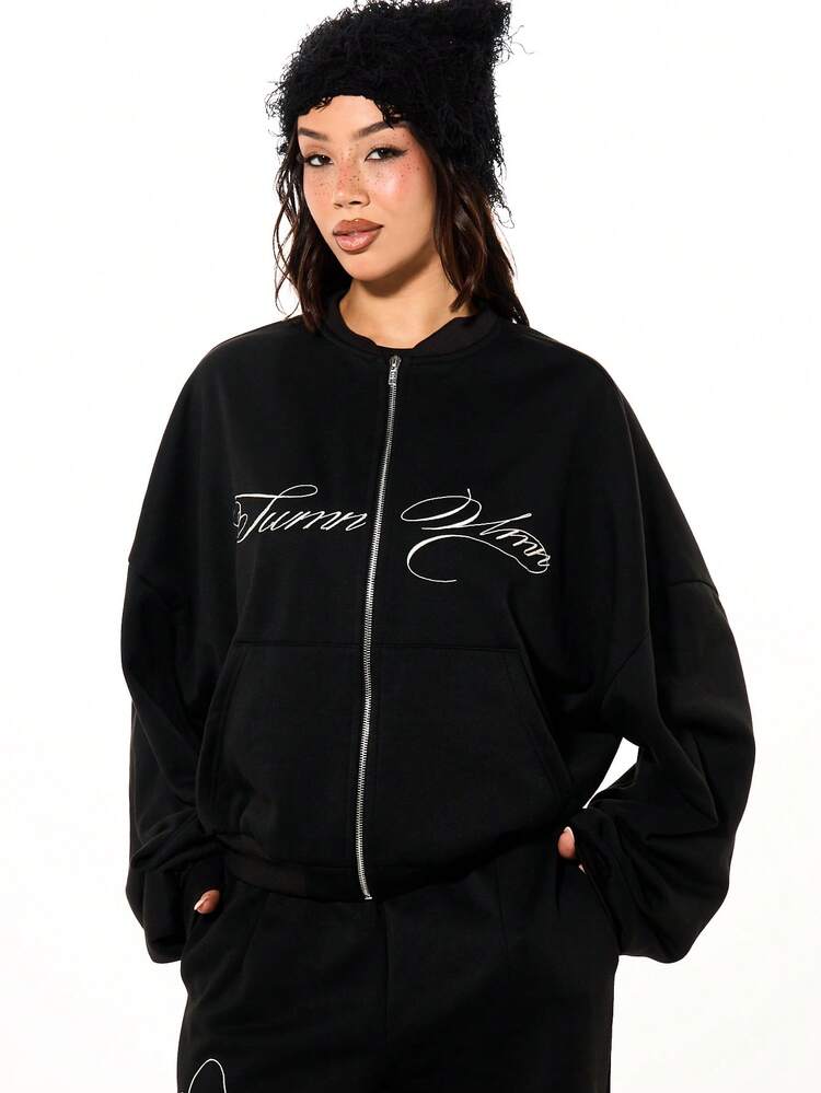 SUMWON WOMEN Full-Zip Hoodie With Script Embroidery