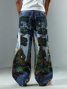 ROMWE MEN Street Life Men's Animal Landscape Print Fashion Jeans - Blue - View 2