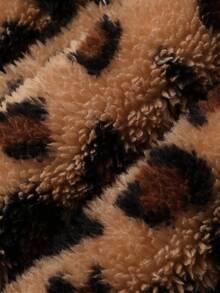 Dazy Plus 保暖内衬豹纹连帽宽松加大码女式连体睡衣 - 棕色 - 查看 4