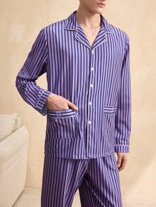 EverLounge Men's Striped Cardigan Long Sleeve Pajama Set - Multicolor - View 4