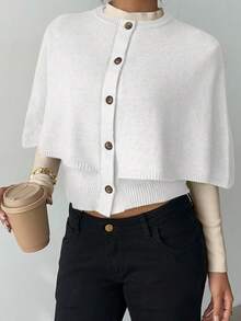 Elenzga Women's Poncho Button Elegant Batwing Knit Cardigan Sweater - White - View 7