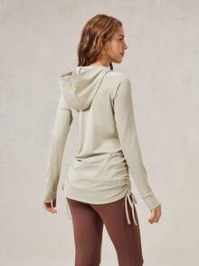 OutZeal Women Sun-Proof Jacket Summer Daily Casual Long Sleeve Top UV Protection Cool Touch Silky Soft Side Drawstring Hip Length - Khaki - View 8