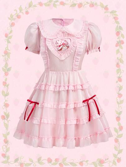 Strawberry Shortcake | ROMWE Women's Cute Sweet Kawaii Lolita Puff Sleeve Short Cake Dress