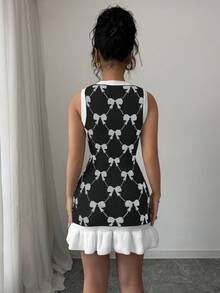 Elenzga Unique Design Sleeveless Bowknot Ruffle Hem Women Knit Dress - Multicolor - View 2