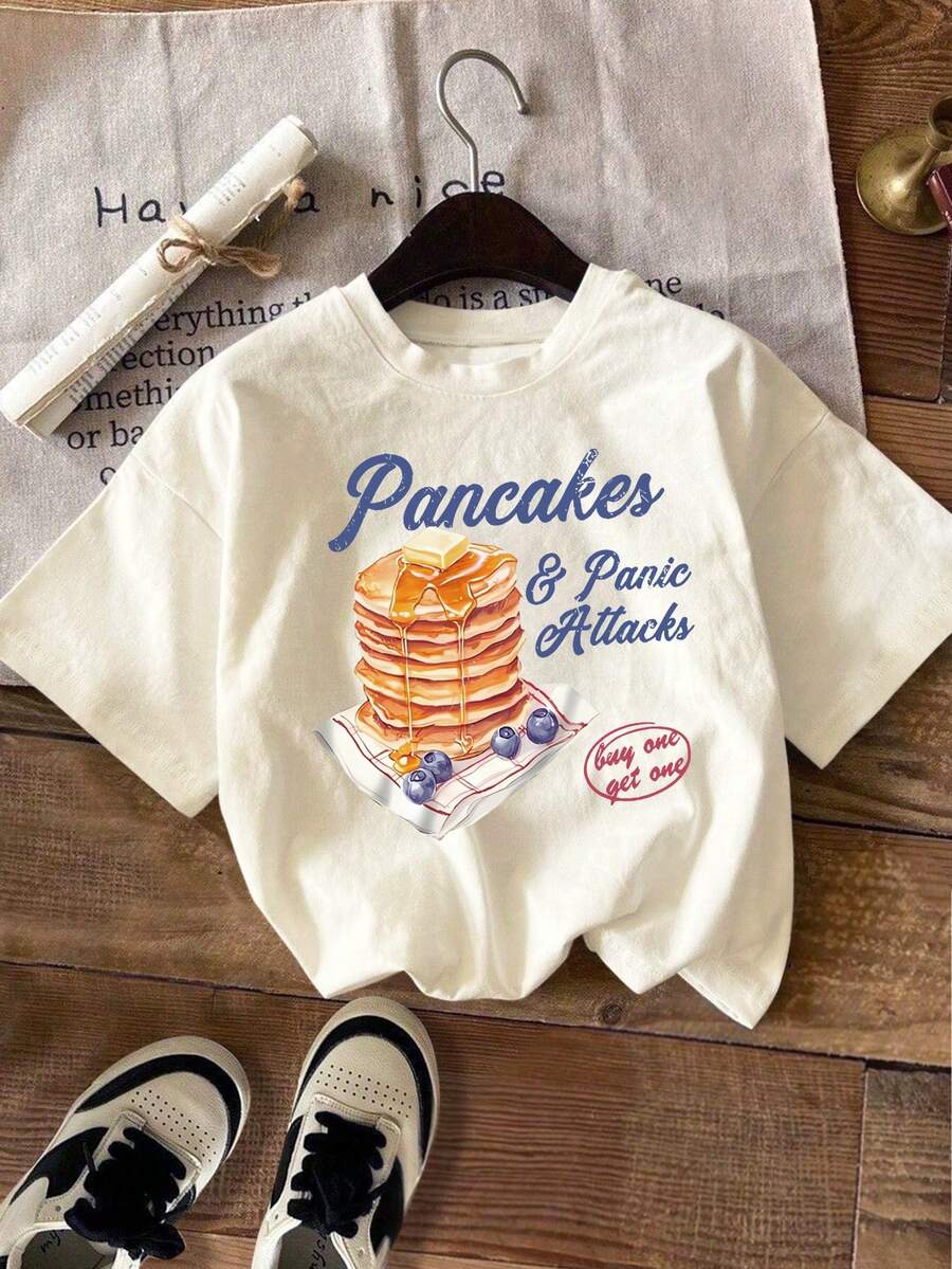 SHEIN LUNE Plus Size Casual Simple Pancake Letter Print Short Sleeve T-Shirt - Apricot - View 1