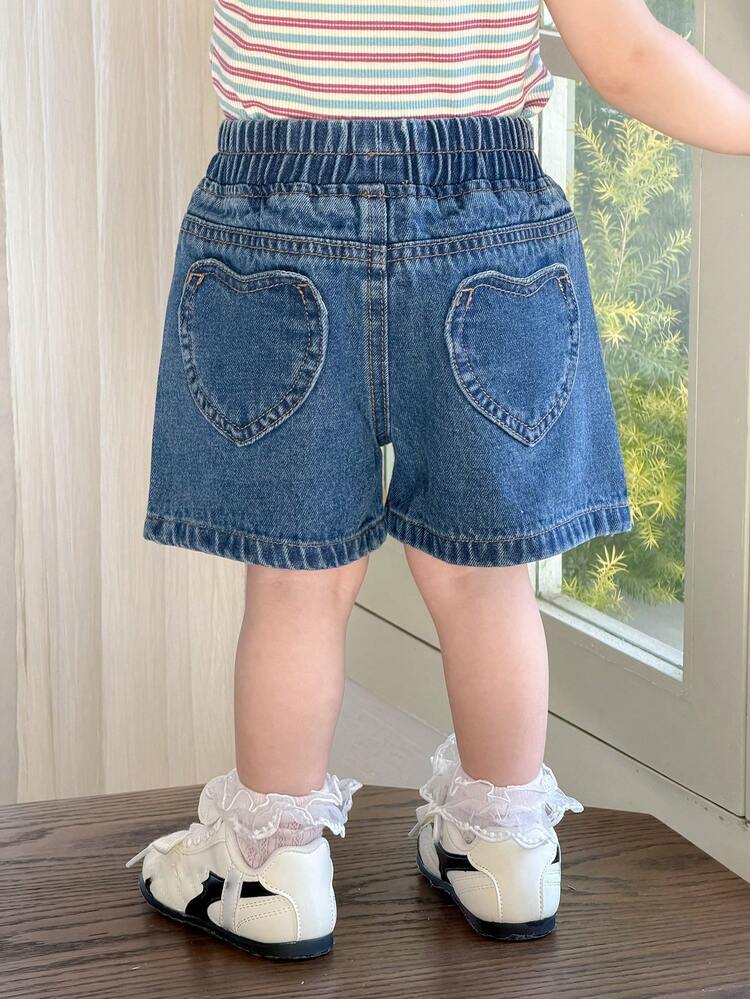 Toddler Girls' Casual Washed Heart Pocket Denim