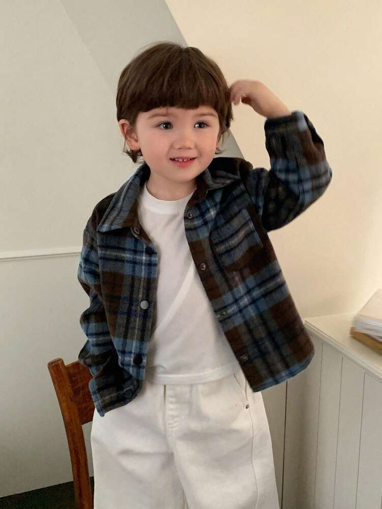 Toddler Boys' Plaid Collar Long Sleeve Jacket