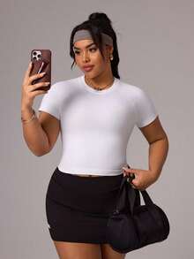 Rhythm Era Nahtloses weißes Sport-T-Shirt mit kurzen Ärmeln für Damen in Große Größen, bequem für Fitness, Laufen und den täglichen Gebrauch - Weiss - Übersicht 8