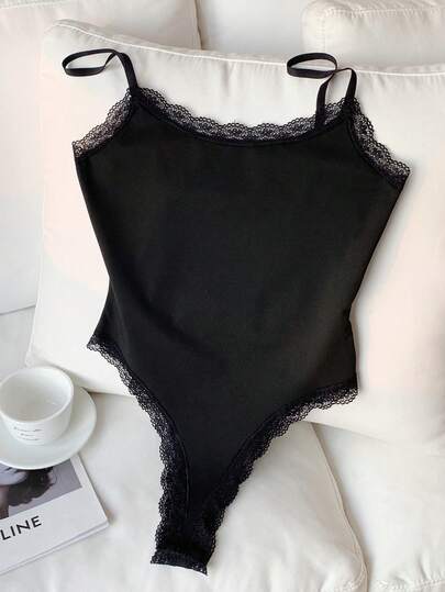 Comfortcana Của phụ nữ Ren Cắt tỉa Dây đeo Mì Ý  Áo liền quần chặt