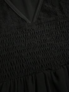 EMERY ROSE Plus Size Chiffon Elegant Lace Patchwork Dress - Black - View 5