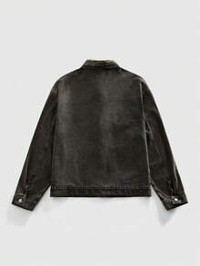 ROMWE MEN Street Life Men's Casual Retro Airplane Buckle Collar Denim Jacket - Black - View 10