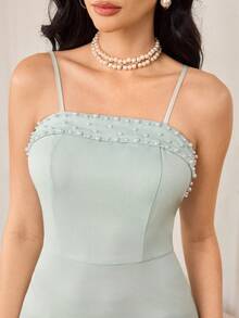 Modelyn Women's Fitted Pearl Spaghetti Strap Maxi Dress With Shawl, 2 Pieces Set Dress Modest Elegant 2 Piece SetTwo Piece Set Women Elegant - Green - View 8