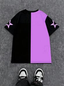 SHEIN Explorewe 一件可爱又酷炫的韩流女孩撞色印花短袖上衣，宽松版型，适合青少年女孩，春、夏、秋、冬皆宜，是完美的圣诞礼物。