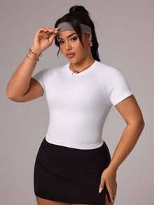 Rhythm Era Nahtloses weißes Sport-T-Shirt mit kurzen Ärmeln für Damen in Große Größen, bequem für Fitness, Laufen und den täglichen Gebrauch - Weiss - Übersicht 7