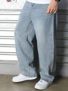 Logeqi® Jeans Vaqueros Baggy de pierna curvada Lavados de Color Negro De Moda Casual Formal Hippie Rockero Para Hombre - Azul - Ver 3