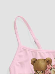 ROMWE Kawaii Camiseta de tirantes con estampado de ciervos, osos, conejos y flores para mujer - Rosa - Ver 4