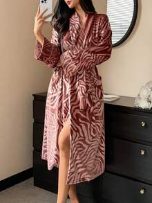 DAZY Women's Plush Textured Long Robe, Autumn/Winter - Pink - View 6