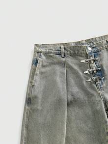 ROMWE MEN Street Life Men's Washed Distressed Pleated Casual Flared Jeans - Blue - View 10
