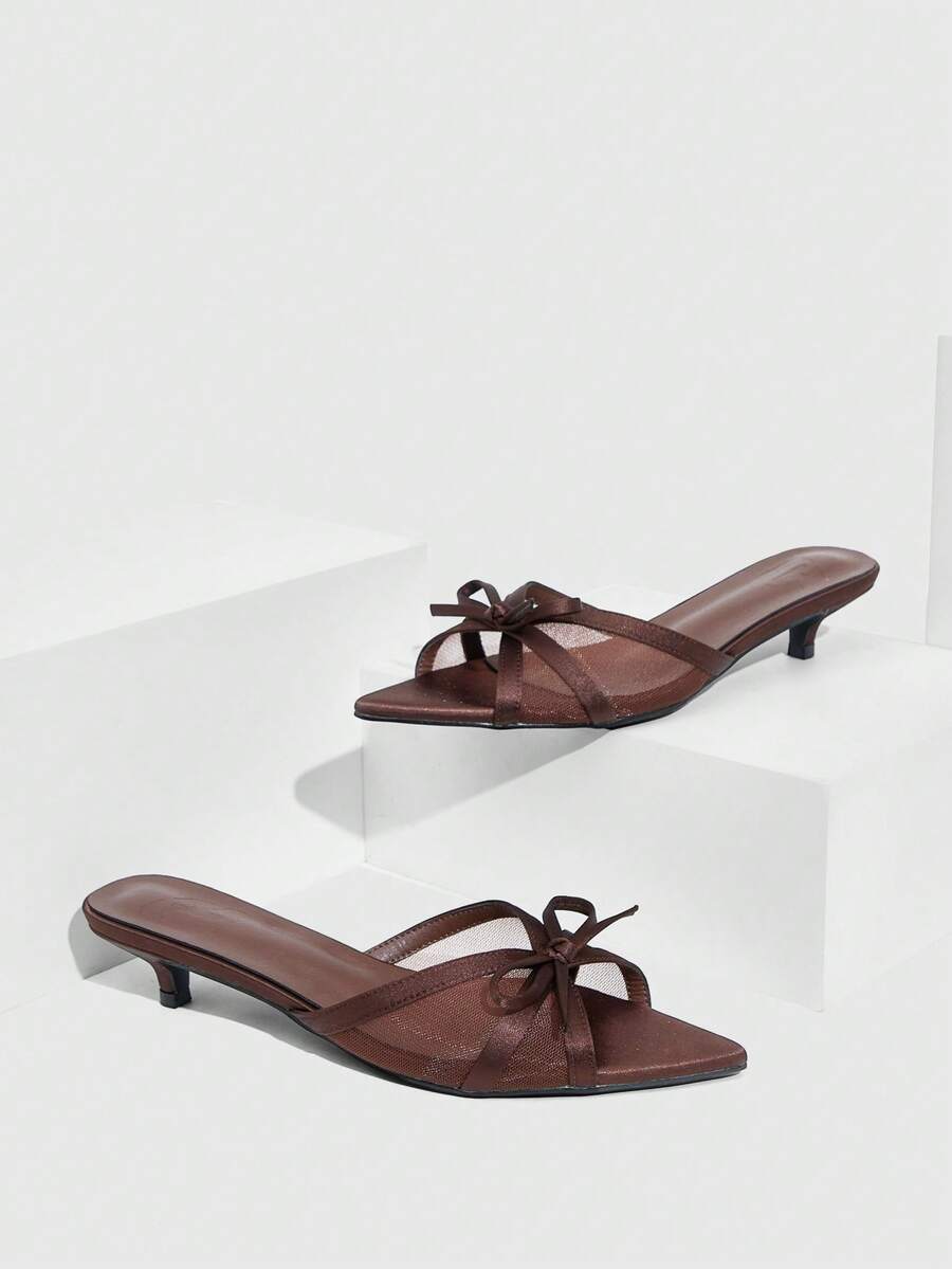 CUCCOO SZL 女士尖头蝴蝶结装饰纯色优雅高跟凉鞋 - 銅色 - 查看 1