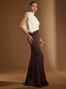 Hauture Áo nữ gợi cảm lệch vai, xếp ly, khoét eo - Màu be - Xem 2