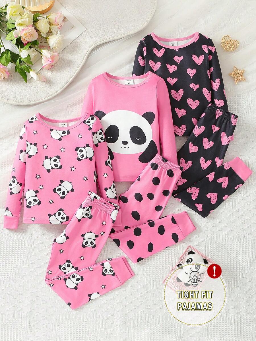 3pcs/Set Young Girl Soft Snug-Fit Pajamas, Featuring Full-Print Cute Marine Life Pattern, Long Sleeve Top & Pants - Multicolor - View 1