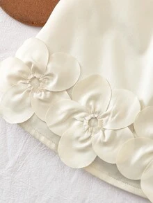 SHEIN Baby Girls' Elegant Sleeveless Bow Decor Ruffle Mesh Dress, Minimalist Fashion For Spring/Summer - White - View 5