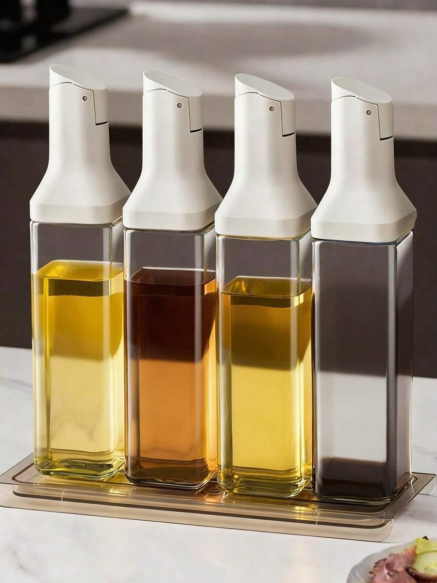 1PC 500ml Kitchen Olive Oil Dispenser, Automatic Flip-Top Vinegar Dispenser, Leak-Proof Soy Sauce Dispenser, Leak-Proof Cooking Dispenser, Easy To Carry During Camping - White - View 1