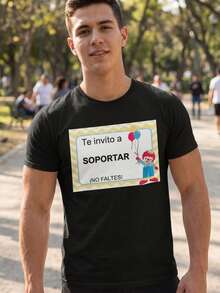 Camiseta hombre cuello redondo y manga corta. estilo casual meme divertida regalo intercambio soportar - Negro - Ver 1