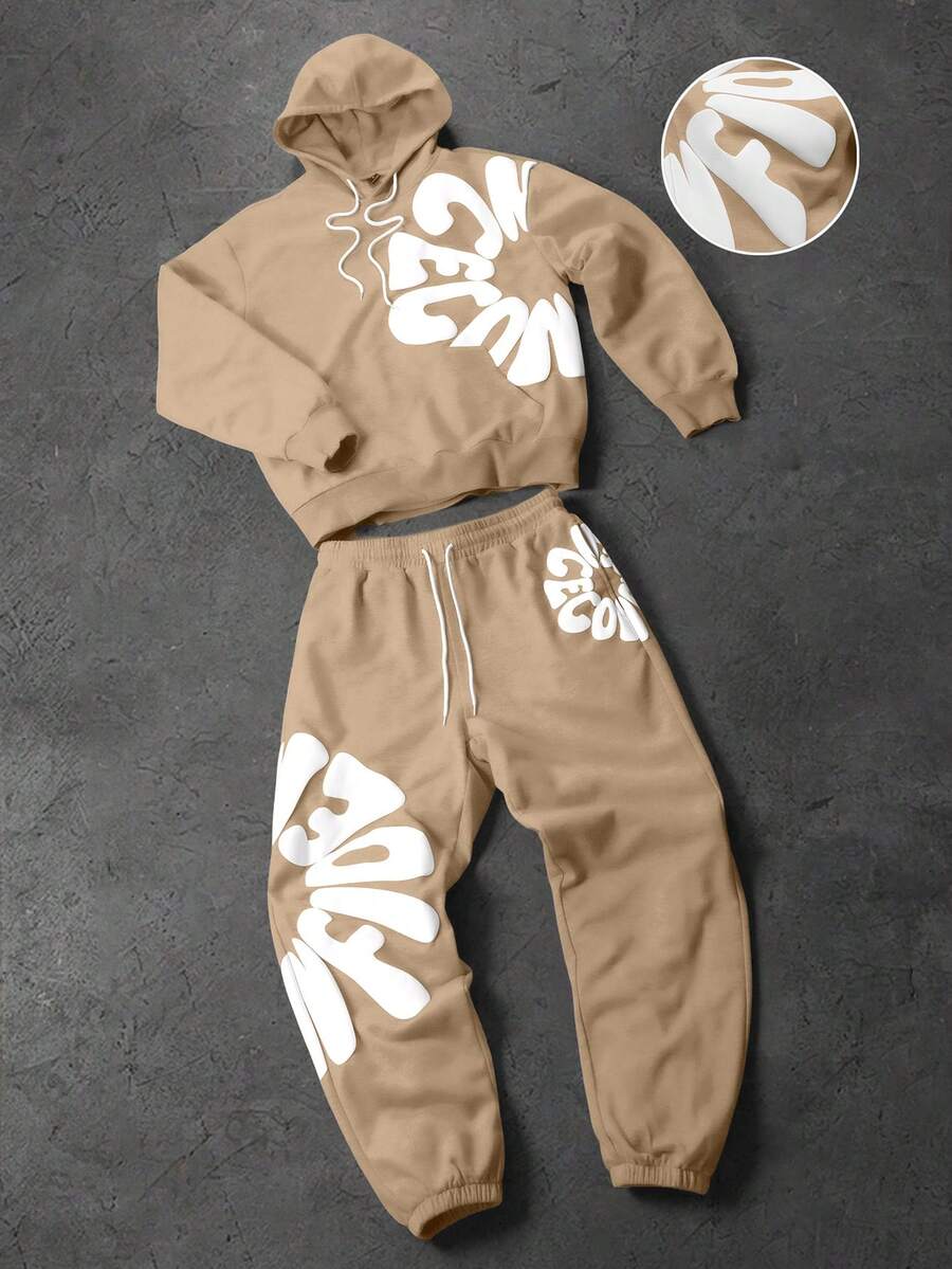 PAVTROS Conjunto de sudadera con capucha y pantalones casuales para hombre - Caqui - Ver 1