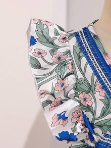 Vintaside Kids 1件女童碎花印花V领无袖高品质修身连衣裙，夏季 - 彩色 - 查看 6