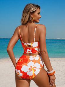 Swim Lushoire Plant Random Print V-Wire Removable Padded Bikini Top Swimwear For Women - Multicolor - View 3