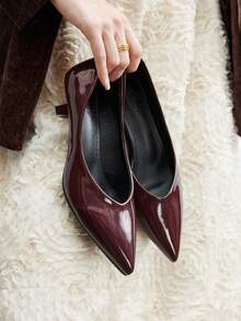 CUCCOO BIZCHIC Sepatu hak rendah klasik sederhana untuk wanita, model pump, cocok untuk bepergian, bekerja, dan pesta. - Coffee Brown - View 3