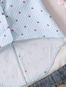 SHEIN 女童粉色条纹无袖不对称衬衫，后背饰有蝴蝶结，适合上学、休闲和各种外出场合。 - 藍色 - 查看 6