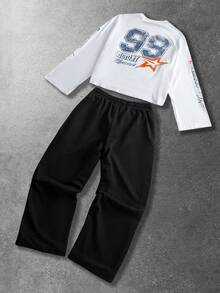 ROMWE MEN Men's Printed Crew Neck Long Sleeve Top And Sweatpants Set - Multicolor - View 4