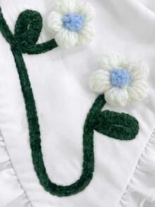 GlowEve CURVE 大码花卉刺绣装饰长袖荷叶边领可爱衬衫 - 白色 - 查看 6