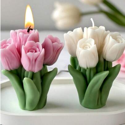 Muroi Mono 1束郁金香花束，香氛蜡烛，手工花卉香氛摆件，情人节礼物，婚礼纪念品，适合生日派对和婚礼场地