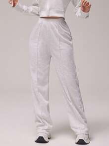 Eassivo Eassivo 女士亚麻灰色运动裤 运动休闲裤 - 淺灰色 - 查看 3