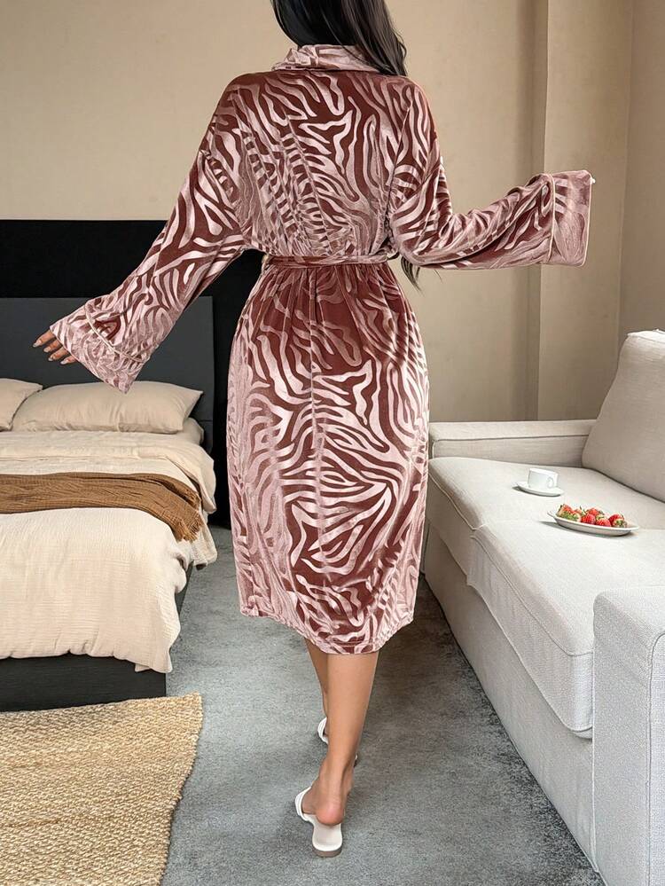 Women's Plush Textured Long Robe, Autumn/Winter