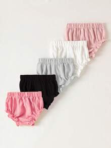 SHEIN 5pcs/Pack Baby Girls' Lightweight Floral Bloomers Casual Cute Diaper Cover Shorts, Breathable Bottoms - Multicolor - View 5