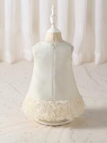 Glamorique Kids 女婴花童伴娘礼服，婚礼，花童，优雅，3D玫瑰，蕾丝连衣裙，婚礼宾客礼服，生日礼服 - 杏色 - 查看 2