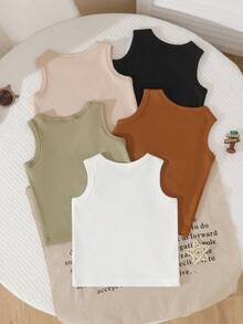 SHEIN 5 pièces/set Débardeurs tricotés multicolores décontractés, convenant comme couche, pour les sorties, les tenues décontractées, les voyages, adapté aux bébés garçons de 6 mois à 3 ans - Multicolore - Voir 2
