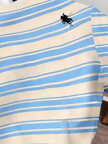 Manfinity Joysei Men's Crew Neck Striped Knight Pattern Casual Versatile Commuting Long Sleeve Pullover Sweatshirt - Multicolor - View 3